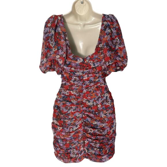 NWT Zara Floral Puff Sleeve Ruched Mini Dress Size XS - Picture 5 of 16